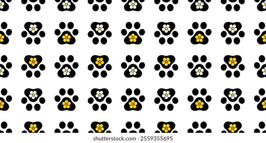 dog paw seamless pattern cat footprint flower daisy french bulldog kitten calico vector puppy pet cartoon doodle tile background gift wrapping paper repeat wallpaper illustration design isolated