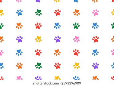 Dog paw seamless pattern cat footprint. Colorful background. Pets adoption. Veterinary care and facilities. Homeless pet rescue