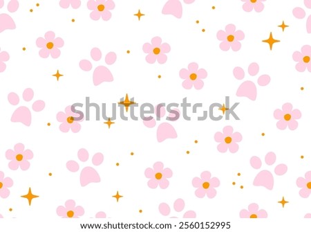 Dog paw seamless pattern cat footprint flower french bulldog kitten calico vector puppy pet cartoon doodle tile background gift wrapping paper repeat wallpaper illustration design