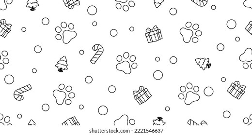 dog paw seamless pattern christmas footprint gift box Santa Claus cartoon birthday tile background repeat wallpaper illustration gift wrapping paper scarf isolated design