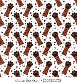 Padrão de patas de cães sem costura. Pegadas animais bonitas fundo animal. Impressão de pata repetida