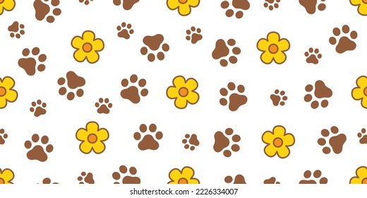 dog paw seamless pattern daisy footprint flower vector cartoon tile background repeat wallpaper illustration gift wrapping paper scarf isolated design