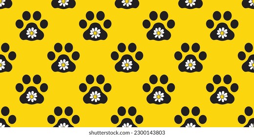 dog paw seamless pattern flower daisy footprint french bulldog vector puppy pet bone toy breed cartoon doodle repeat wallpaper tile background illustration isolated