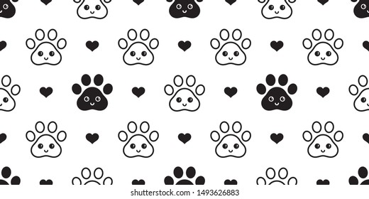 dog paw seamless pattern footprint heart vector valentine french bulldog smile face cartoon scarf isolated repeat wallpaper tile background illustration doodle design