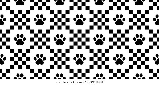 dog paw seamless pattern footprint vector checked french bulldog cartoon scarf isolated repeat wallpaper tile background illustration doodle design