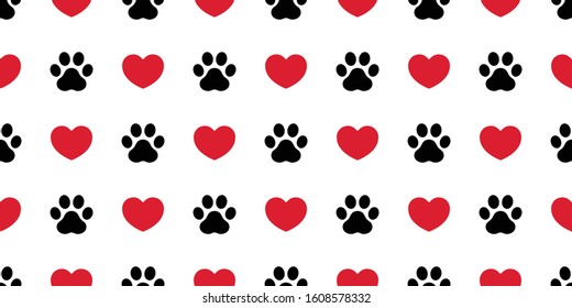 dog paw seamless pattern footprint heart valentine vector french bulldog puppy cartoon icon scarf isolated repeat wallpaper tile background illustration doodle design