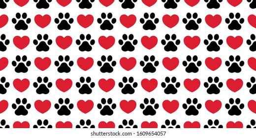 dog paw seamless pattern footprint heart valentine vector french bulldog puppy cartoon icon scarf isolated repeat wallpaper tile background doodle illustration design