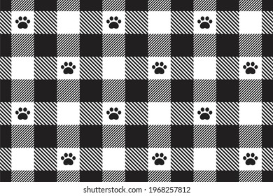 dog paw seamless pattern footprint cat checked tartan plaid french bulldog vector cartoon repeat wallpaper tile background doodle scarf isolated illustration design