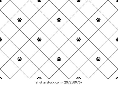 dog paw seamless pattern footprint checked vector french bulldog repeat wallpaper scarf isolated tile background cartoon puppy head pet doodle illustration design