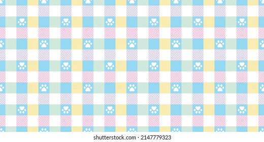 dog paw seamless pattern footprint cat tartan plaid checked french bulldog vector cartoon scarf isolated repeat wallpaper tile background doodle illustration design