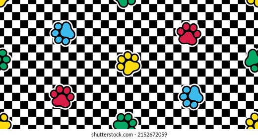 dog paw seamless pattern footprint cat tartan plaid checked french bulldog vector cartoon character icon scarf isolated repeat wallpaper tile background gift wrapping paper illustration doodle design