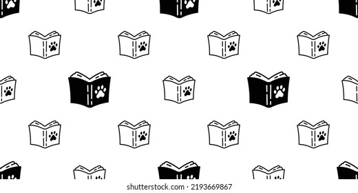 dog paw seamless pattern footprint book vector cat kitten notebook reading french bulldog pet puppy cartoon doodle repeat wallpaper tile background scaf isolated illustration design