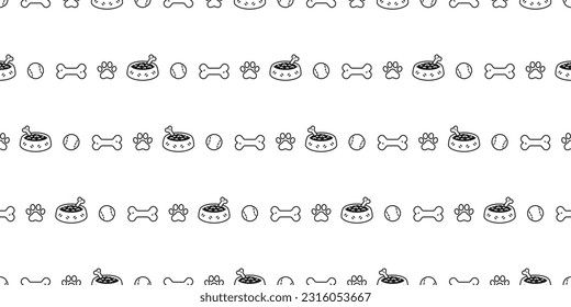 Dog paw seamless pattern footprint vector pet bone puppy food bowl french bulldog ball toy icon cartoon gift wrapping paper scarf isolated tile background repeat wallpaper design clip art
