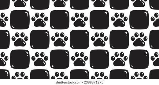 dog paw seamless pattern footprint glossy glossing checked textured pet cat french bulldog puppy kitten vector cartoon doodle gift wrapping paper repeat wallpaper tile background scarf isolated illust