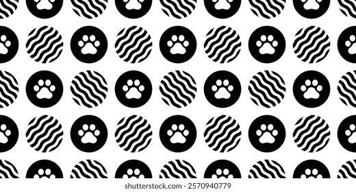 dog paw seamless pattern footprint wave polka dot cat pet french bulldog puppy kitten bear vector cartoon doodle tile background gift wrapping paper repeat wallpaper scarf isolated illustration design