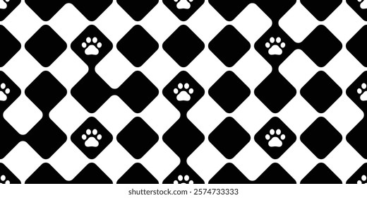 dog paw seamless pattern footprint Diamond shape Rhombus checked vector cat kitten puppy foot cartoon tile background gift wrapping paper repeat wallpaper doodle illustration design isolated