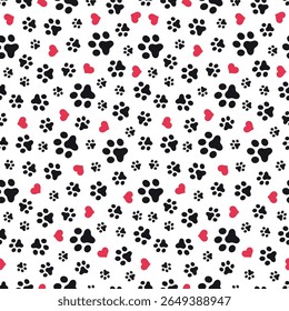 dog paw seamless pattern footprint vector french bulldog cartoon icon scarf isolated repeat wallpaper tile background illustration doodle red design
