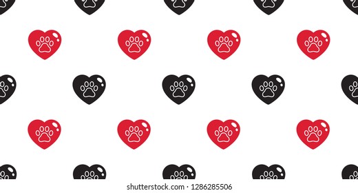 Dog Paw seamless pattern heart vector valentine footprint french bulldog cartoon tile background repeat wallpaper scarf isolated illustration cartoon