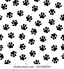 Dog paw seamless pattern on white background. Cat footprint seamless pattern. Background for gift wrapping or fabric design.