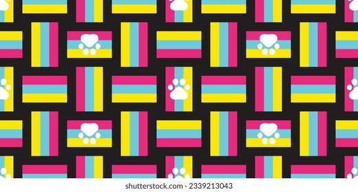 dog paw seamless pattern rgb checked weave footprint cat kitten french bulldog vector puppy pet cartoon lgbtq rainbow doodle gift wrapping paper tile background repeat wallpaper illustration design is