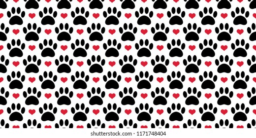 Dog Paw seamless pattern vector footprint heart valentine bear cat puppy scarf isolated tile background repeat wallpaper cartoon illustration