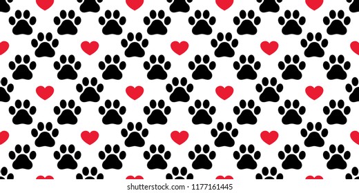 Dog Paw seamless pattern vector footprint heart valentine cat kitten puppy bear scarf isolated cartoon repeat wallpaper tile background illustration