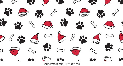 Dog paw seamless pattern vector Christmas Santa Claus Xmas hat french bulldog bone tile background scarf isolated repeat wallpaper illustration cartoon