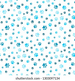 Dog Paw seamless pattern vector footprint kitten puppy tile blue background repeat wallpaper cartoon isolated illustration white - Vector illustration