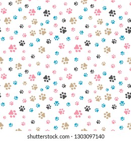 Dog Paw seamless pattern vector footprint kitten puppy tile background repeat wallpaper cartoon isolated illustration white - Vector illustration