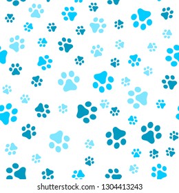 Dog Paw seamless pattern vector footprint kitten puppy tile blue background repeat wallpaper cartoon isolated illustration white - Vector illustration
