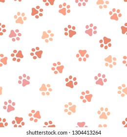 Dog Paw seamless pattern vector footprint kitten puppy tile coral color background repeat wallpaper cartoon isolated illustration white - Vector illustration