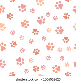 Dog Paw seamless pattern vector footprint kitten puppy tile coral color background repeat wallpaper cartoon isolated illustration white - Vector illustration