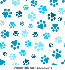 Dog Paw seamless pattern vector footprint kitten puppy tile blue background repeat wallpaper cartoon isolated illustration white - Vector illustration