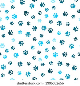 Dog Paw seamless pattern vector footprint kitten puppy tile blue background repeat wallpaper cartoon isolated illustration white - Vector illustration