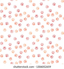 Dog Paw seamless pattern vector footprint kitten puppy tile coral color background repeat wallpaper cartoon isolated illustration white - Vector illustration