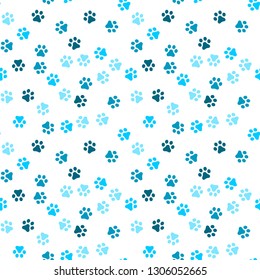 Dog Paw seamless pattern vector footprint kitten puppy tile blue background repeat wallpaper cartoon isolated illustration white - Vector illustration