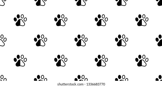 Dog Paw seamless pattern vector footprint scarf isolated cartoon cat repeat wallpaper tile background black white