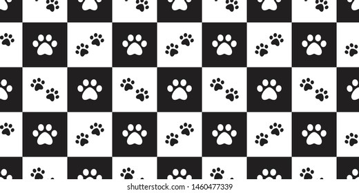 Dog Paw seamless pattern vector footprint cat pet checked scarf isolated cartoon repeat wallpaper tile background doodle design