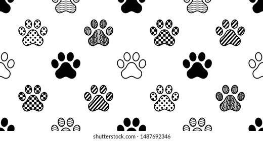 dog paw seamless pattern vector footprint checked polka dot heart stripes french bulldog cartoon scarf isolated repeat wallpaper tile background illustration doodle design