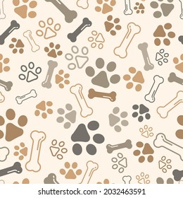 Perro Paw sin soldadura patrón vectorial regalo de hueso o envolver papel liviano para imprimir huella de perrito francés caricatura fondo de mosaico repetición bufanda ilustración aislada 