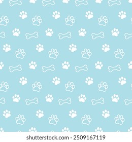 dog paw seamless pattern vector design white blue background