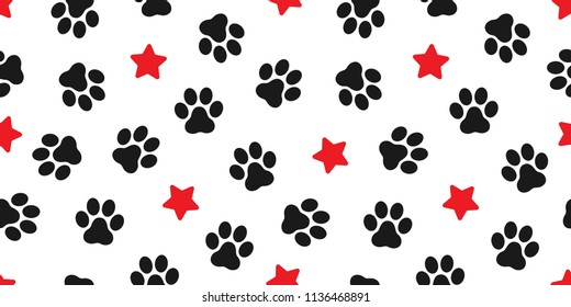 Dog Paw seamless vector footprint pattern kitten puppy star tile background repeat wallpaper illustration cartoon isolated