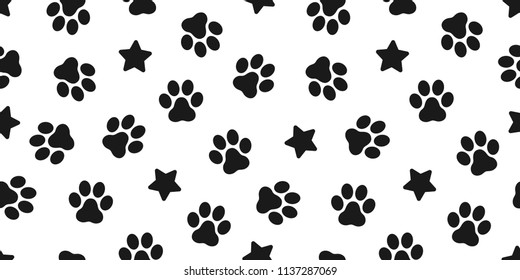 Dog Paw seamless vector footprint pattern kitten puppy star tile background repeat wallpaper illustration cartoon scarf isolated