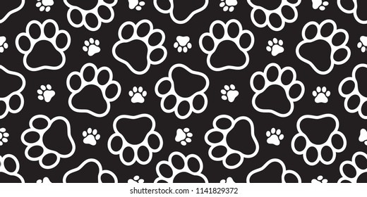 Dog Paw seamless vector footprint pattern kitten puppy tile background repeat wallpaper isolated illustration cartoon black