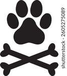Dog paw shaped like a pirate flag, symbol for pet, man's best friend icon, vector.