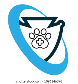 Dog paw and shield. animal security.Protected dog track guard shield.