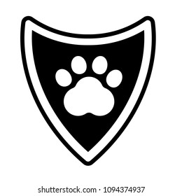 Dog paw and shield icon. vector illustration. Protected dog track guard shield.Security animal label. 