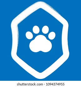 Dog paw and shield icon. vector illustration. Protected dog track guard shield.Security animal label. 