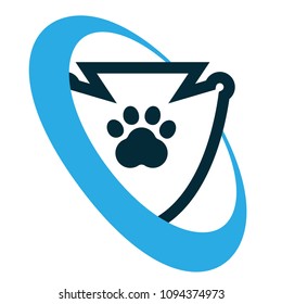 Dog paw and shield icon. vector illustration. Protected dog track guard shield.Security animal label. 