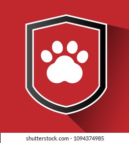 Dog paw and shield icon. vector illustration. Protected dog track guard shield.Security animal label. 